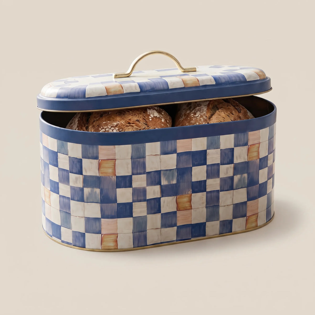 Maria Roma Blue Checkers Metal Bread Box, 7 L