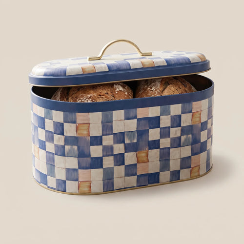 Maria Roma Blue Checkers Metal Bread Box, 7 L