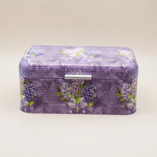 Maria Roma Flower Purple Metal Bread Box, 9 L