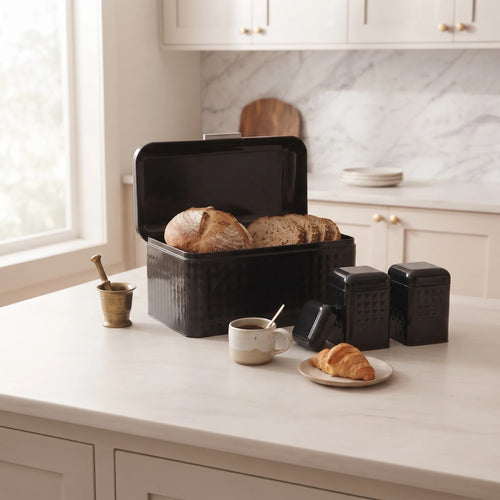 Maria Roma Black Prism Metal Bread Box and Canister Set of 4
