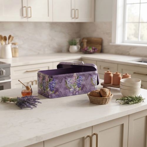 Maria Roma Flower Purple Metal Bread Box, 9 L