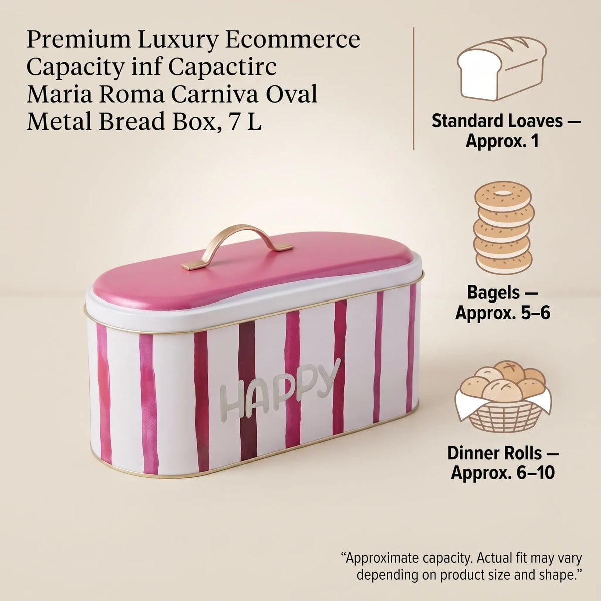 Maria Roma Aura Happy Metal Bread Box, 7 L