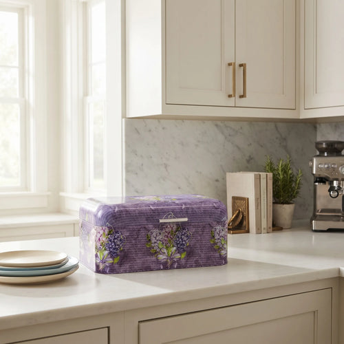 Maria Roma Flower Purple Metal Bread Box, 9 L