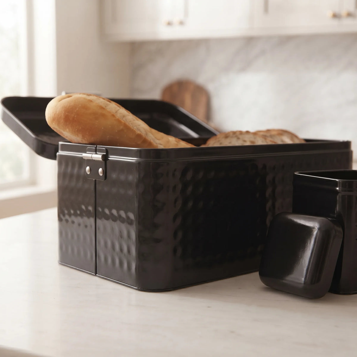 Maria Roma Black Prism Metal Bread Box and Canister Set of 4