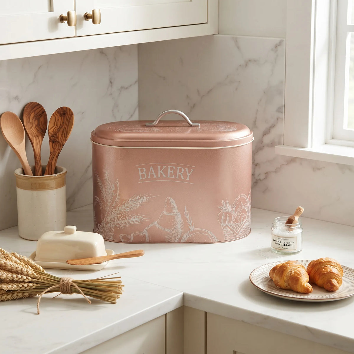 Maria Roma Bakery Rose Gold Metal Bread Box, 10.4 L