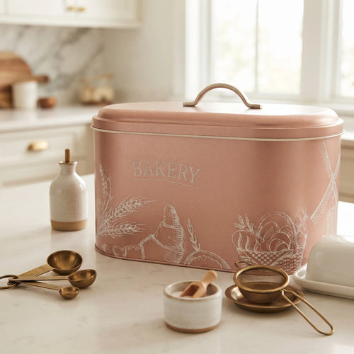 Maria Roma Bakery Rose Gold Metal Bread Box, 10.4 L