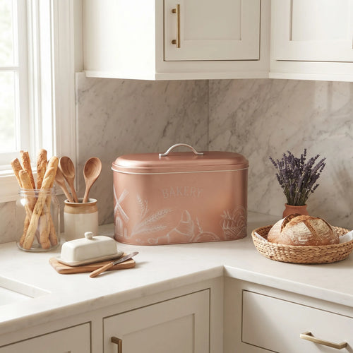 Maria Roma Bakery Rose Gold Metal Bread Box, 10.4 L