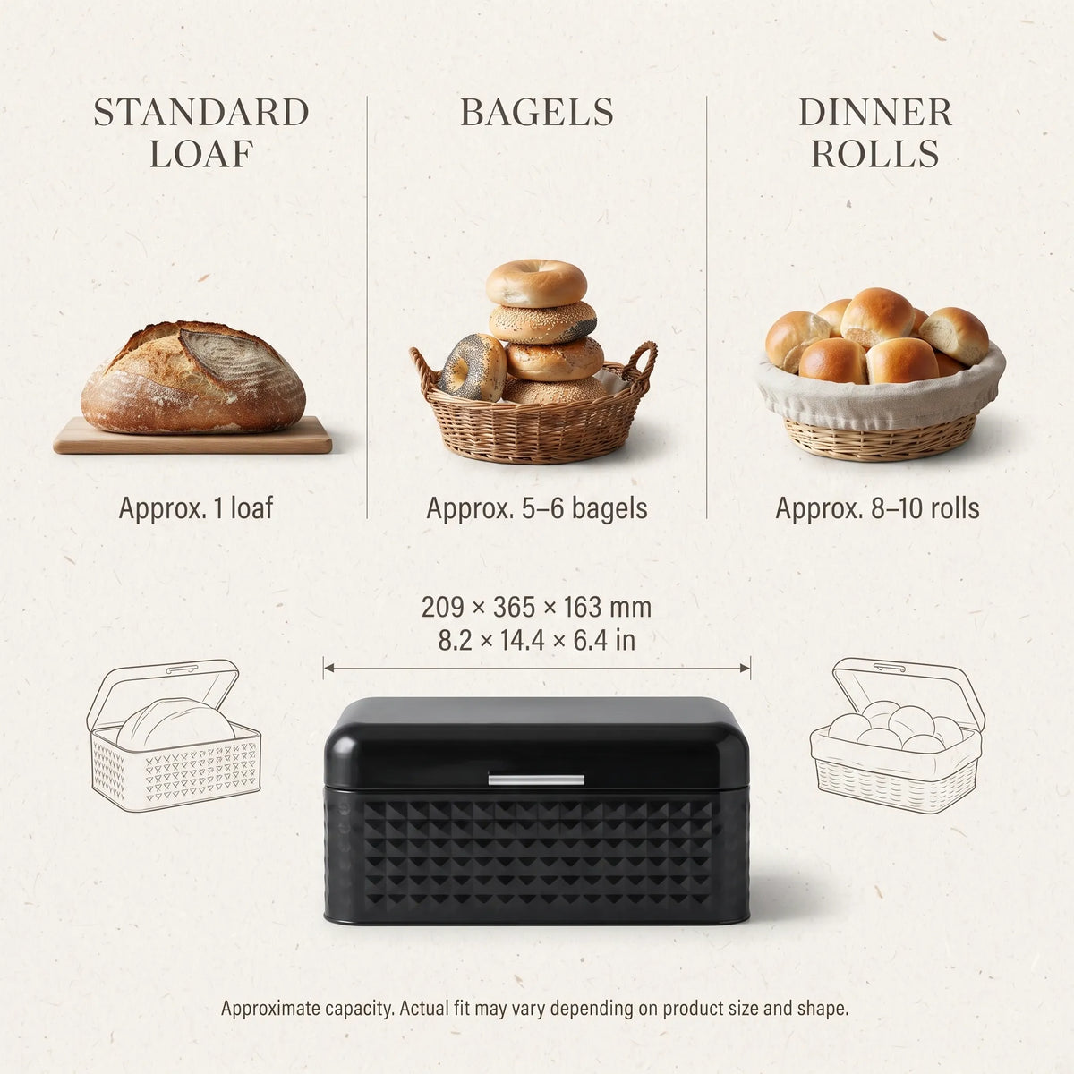 Maria Roma Black Prism Metal Bread Box, 11.8 L
