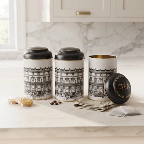 Maria Roma City Round Metal Storage Tin Set of 3, 10.5 × 10.5 × 15 cm