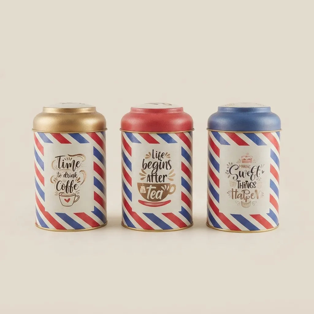 Maria Roma Post Round Metal Storage Tin Set of 3