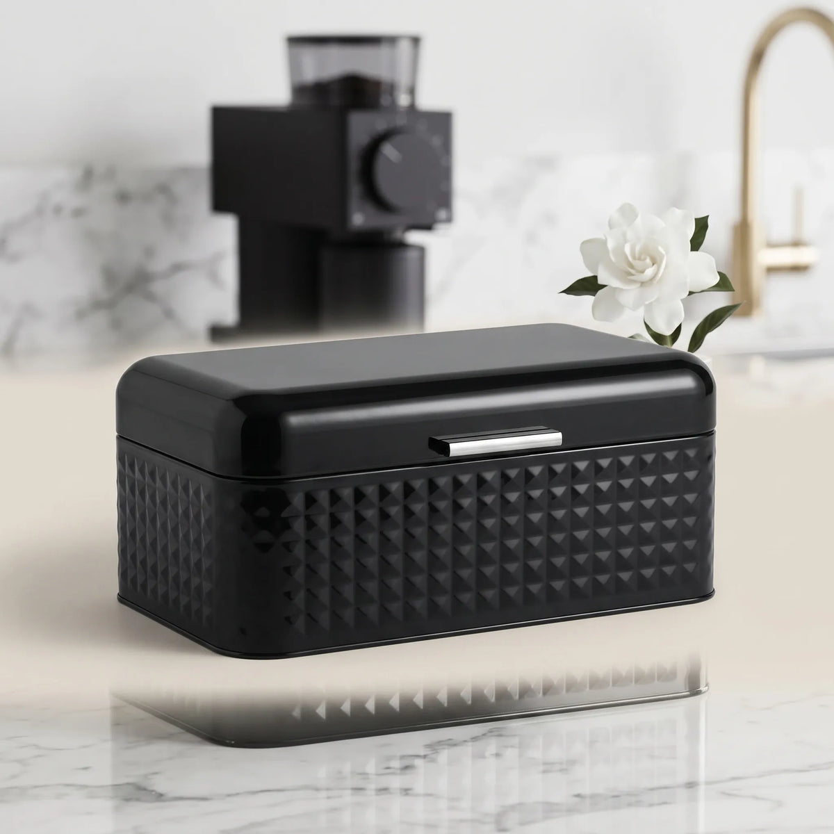 Maria Roma Black Prism Metal Bread Box, 11.8 L