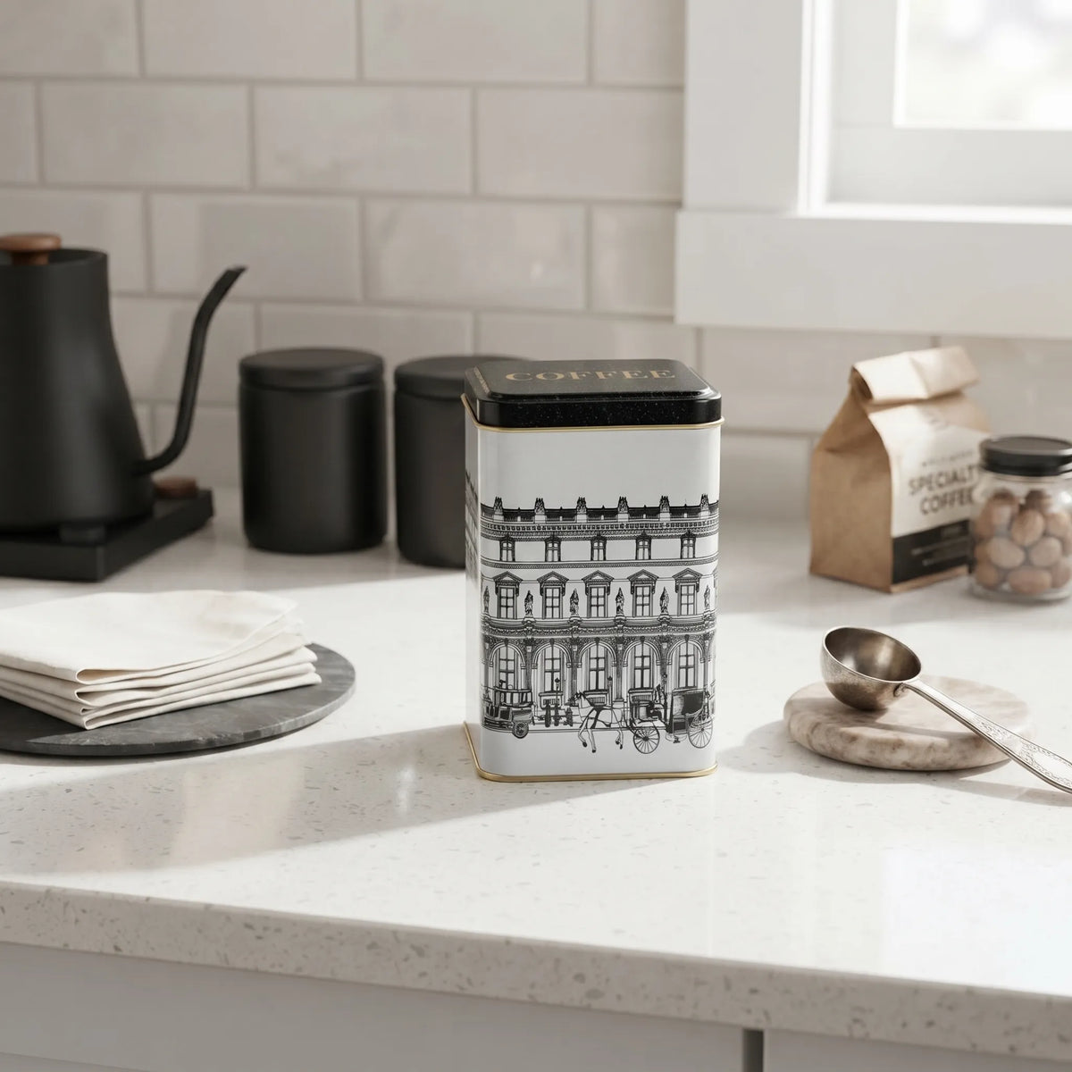 Maria Roma City Square Metal Coffee Storage Tin, 1.7 L