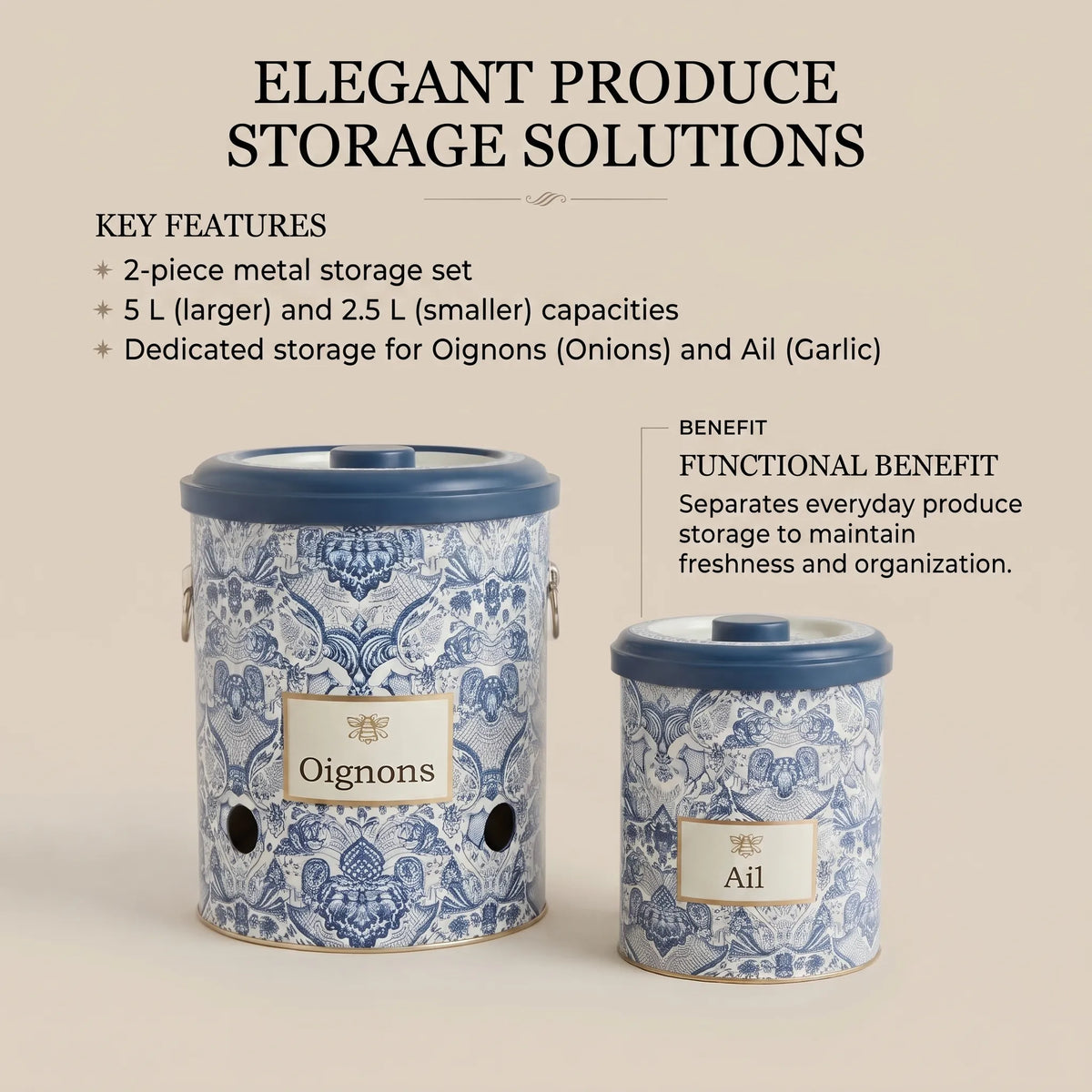 Maria Roma Azulejos Metal Vegetable Storage Set