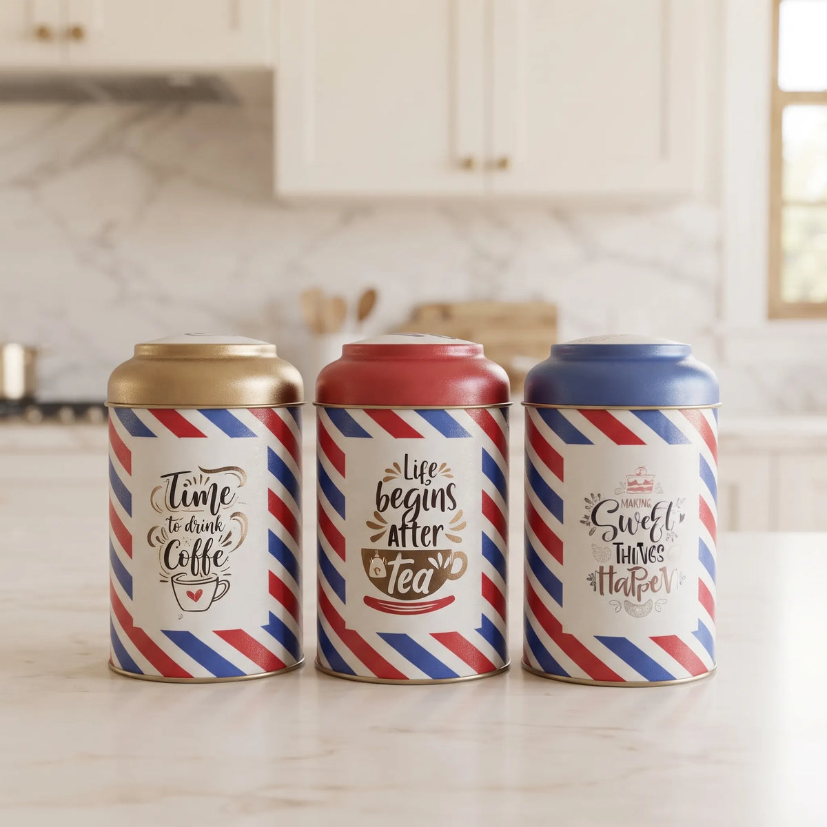 Maria Roma Post Round Metal Storage Tin Set of 3