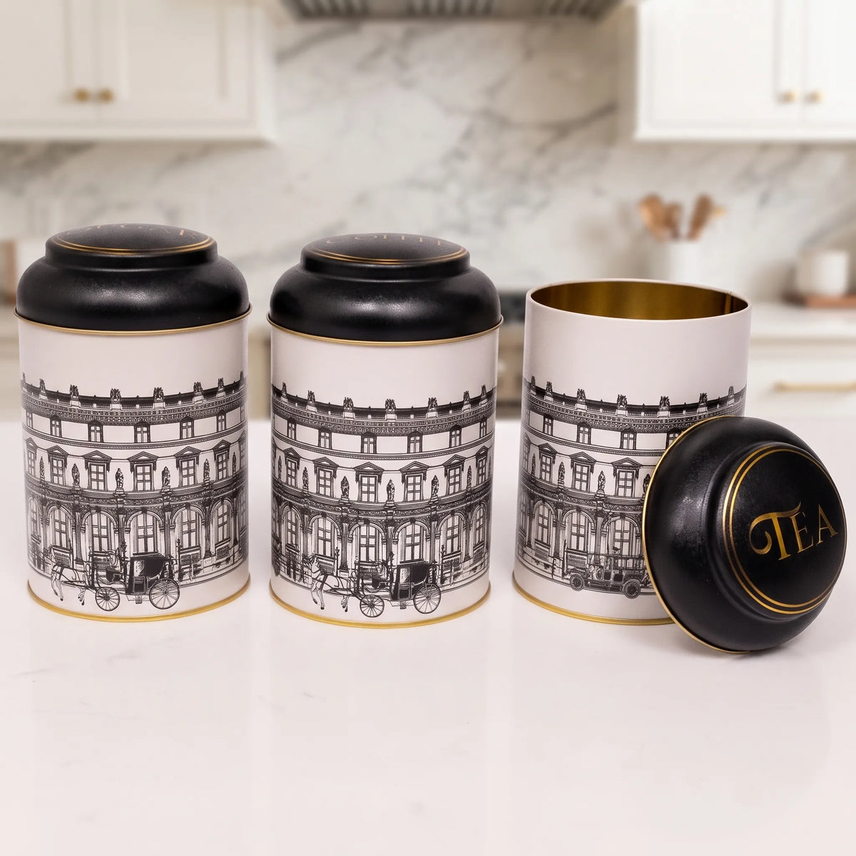 Maria Roma City Round Metal Storage Tin Set of 3, 10.5 × 10.5 × 15 cm