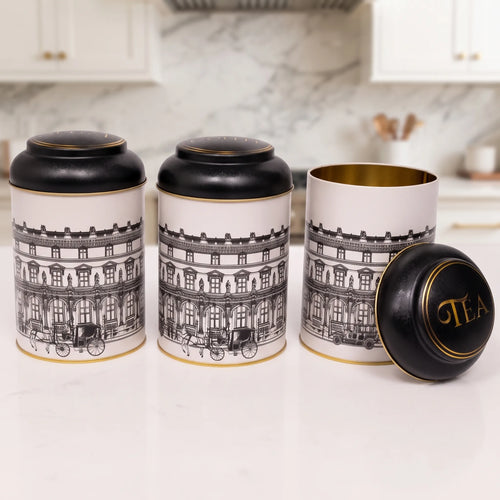 Maria Roma City Round Metal Storage Tin Set of 3, 10.5 × 10.5 × 15 cm