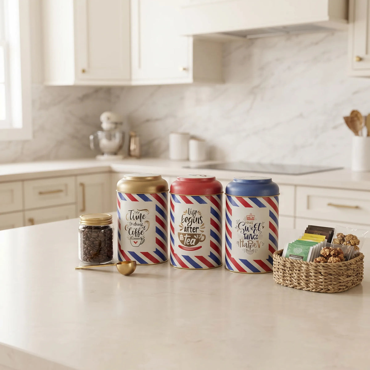 Maria Roma Post Round Metal Storage Tin Set of 3