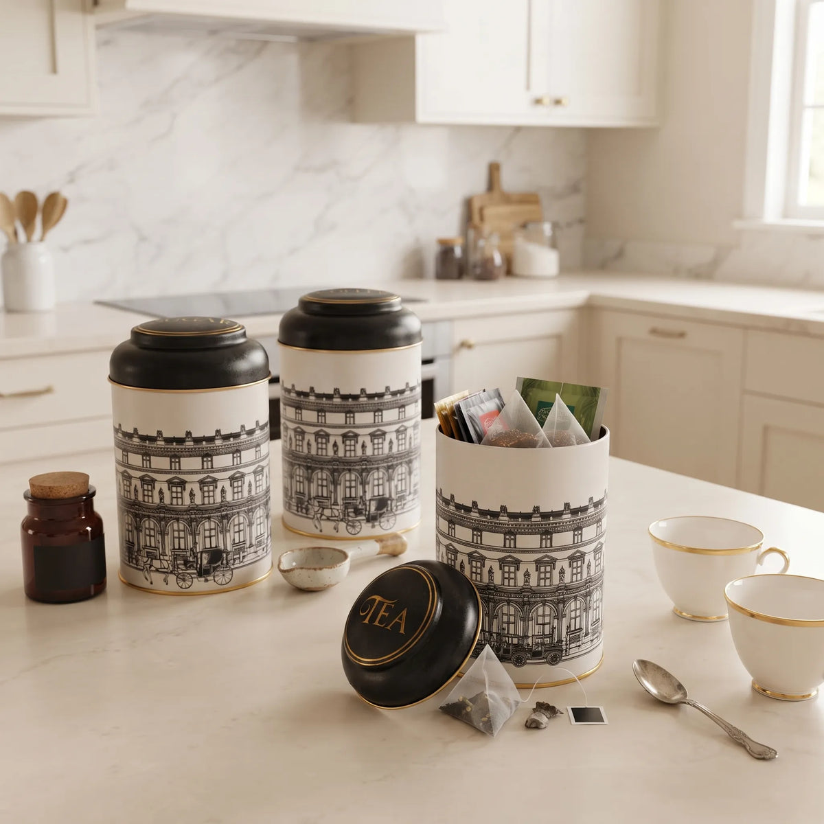 Maria Roma City Round Metal Storage Tin Set of 3, 10.5 × 10.5 × 15 cm