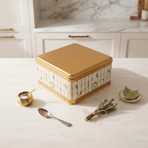 Maria Roma Bird Cage Gold Square Metal Storage Tin, 3.7 L