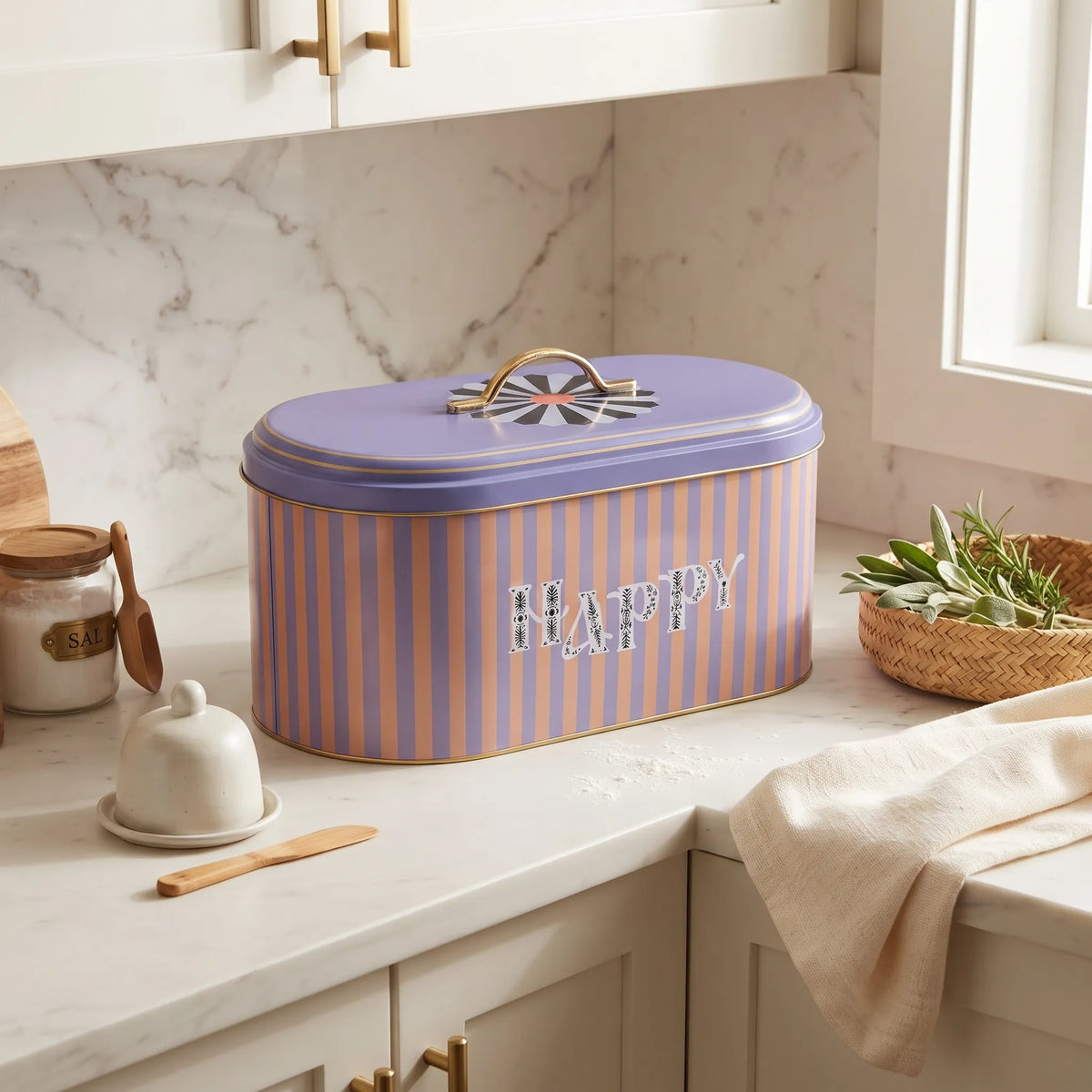 Maria Roma Golden March Metal Bread Box, 7 L