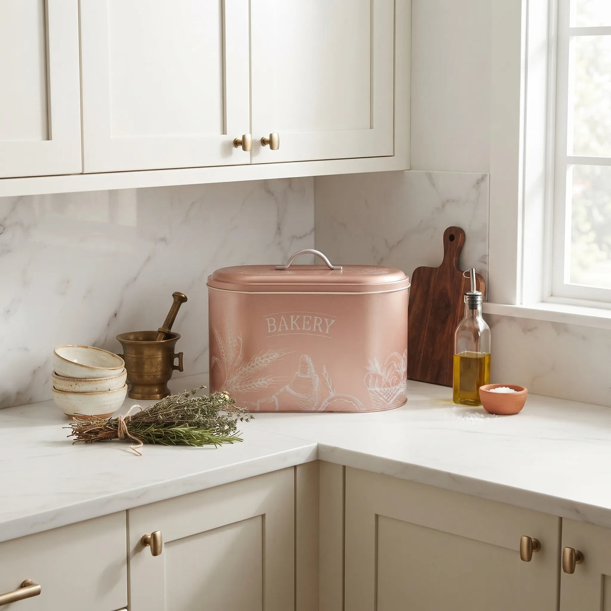 Maria Roma Bakery Rose Gold Metal Bread Box, 10.4 L