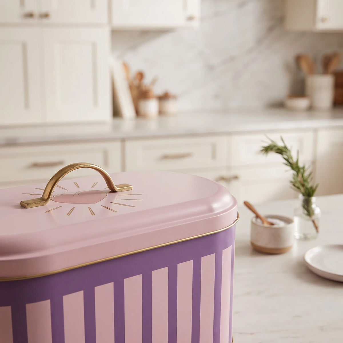 Maria Roma Pink Checkers Metal Bread Box, 7 L, 17.8 × 33.8 × 15.2 cm