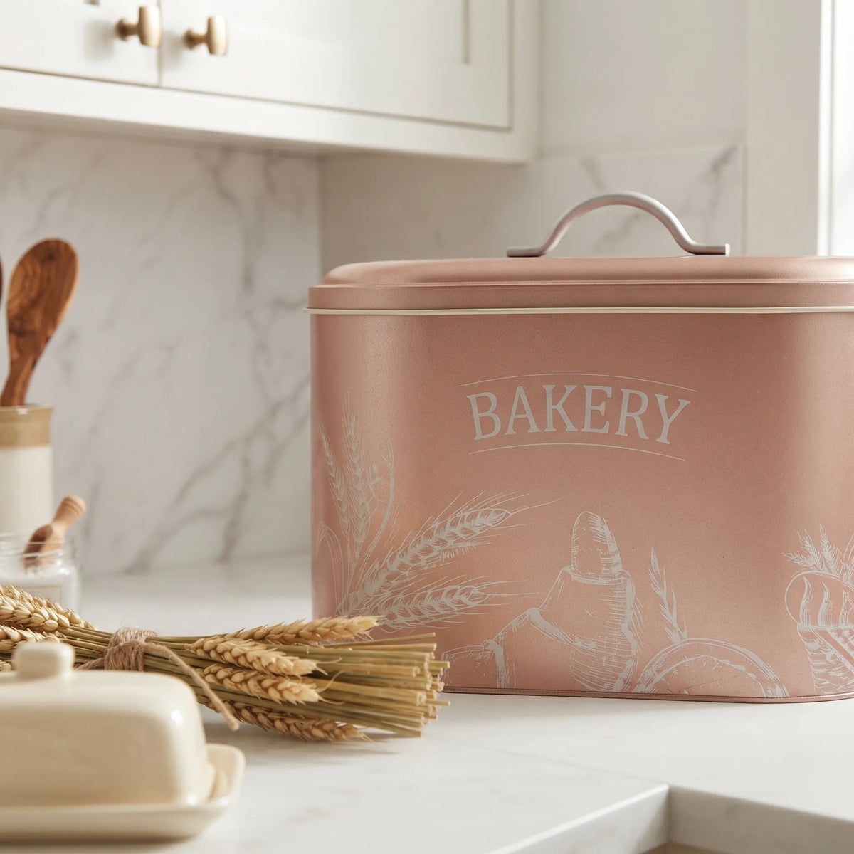 Maria Roma Bakery Rose Gold Metal Bread Box, 10.4 L