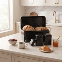 Maria Roma Black Prism Metal Bread Box and Canister Set of 4