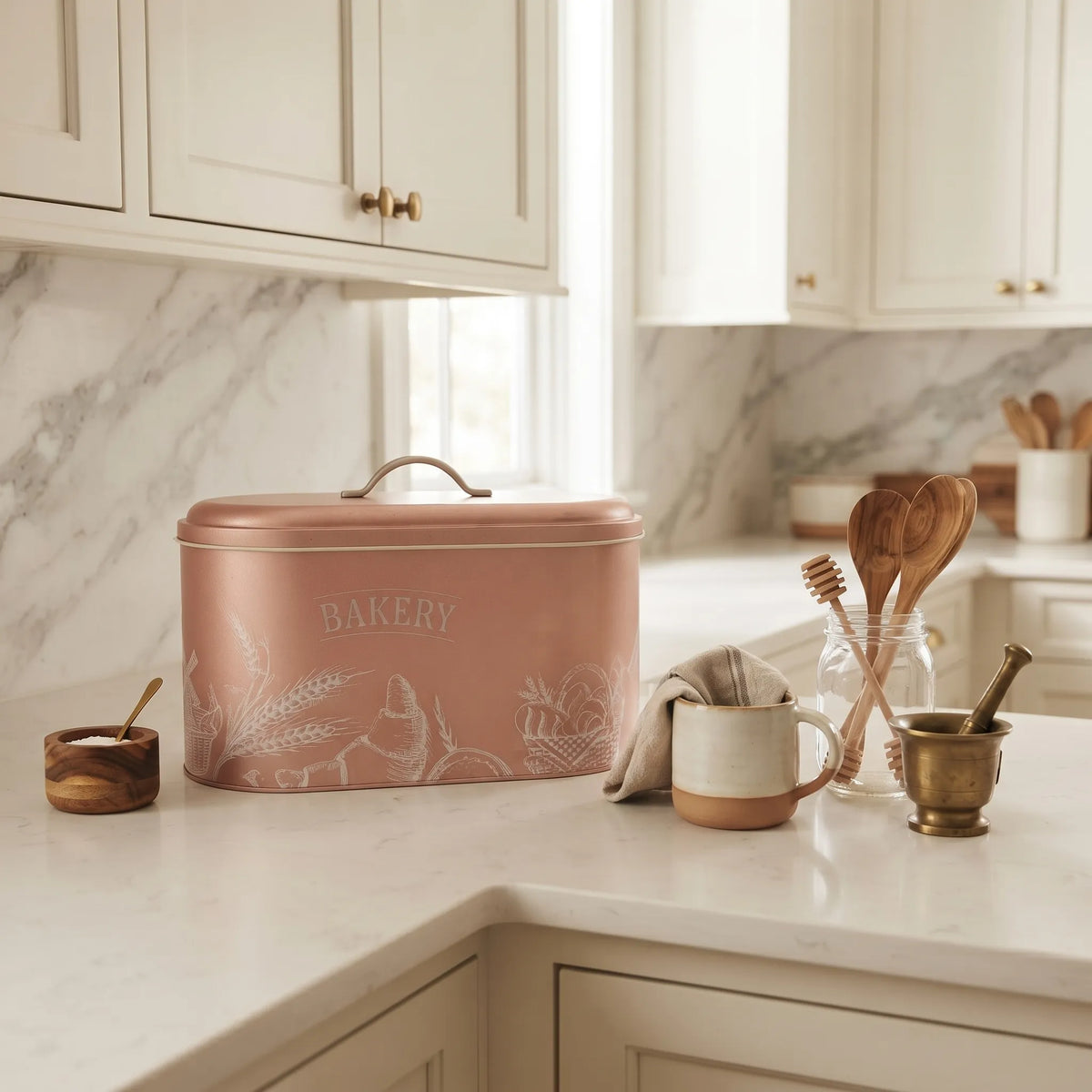Maria Roma Bakery Rose Gold Metal Bread Box, 10.4 L