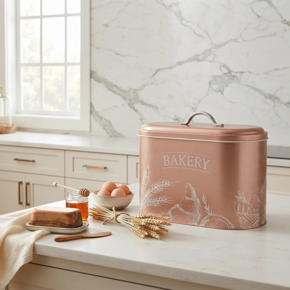 Maria Roma Bakery Rose Gold Metal Bread Box, 10.4 L