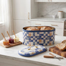 Maria Roma Blue Checkers Metal Bread Box, 7 L