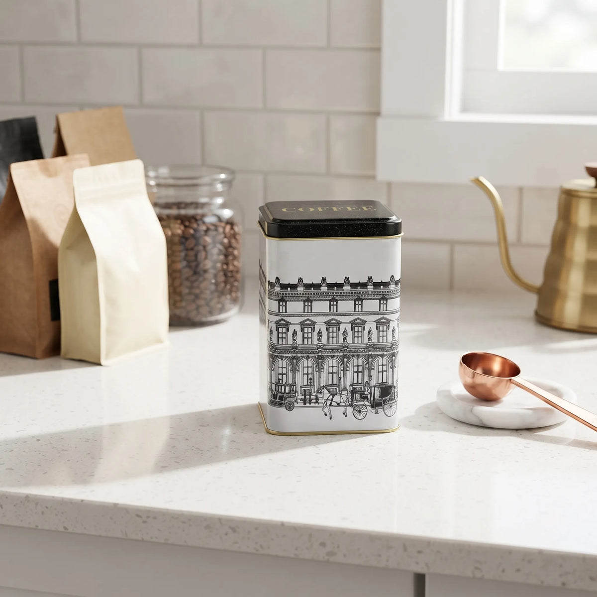 Maria Roma City Square Metal Coffee Storage Tin, 1.7 L