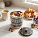 Maria Roma City Bonjour Round Metal Storage Tin with Knob Lid, 2.1 L