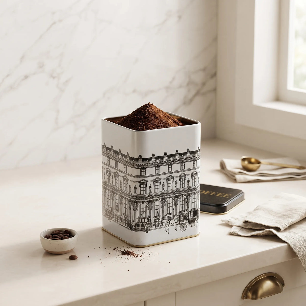 Maria Roma City Square Metal Coffee Storage Tin, 1.7 L