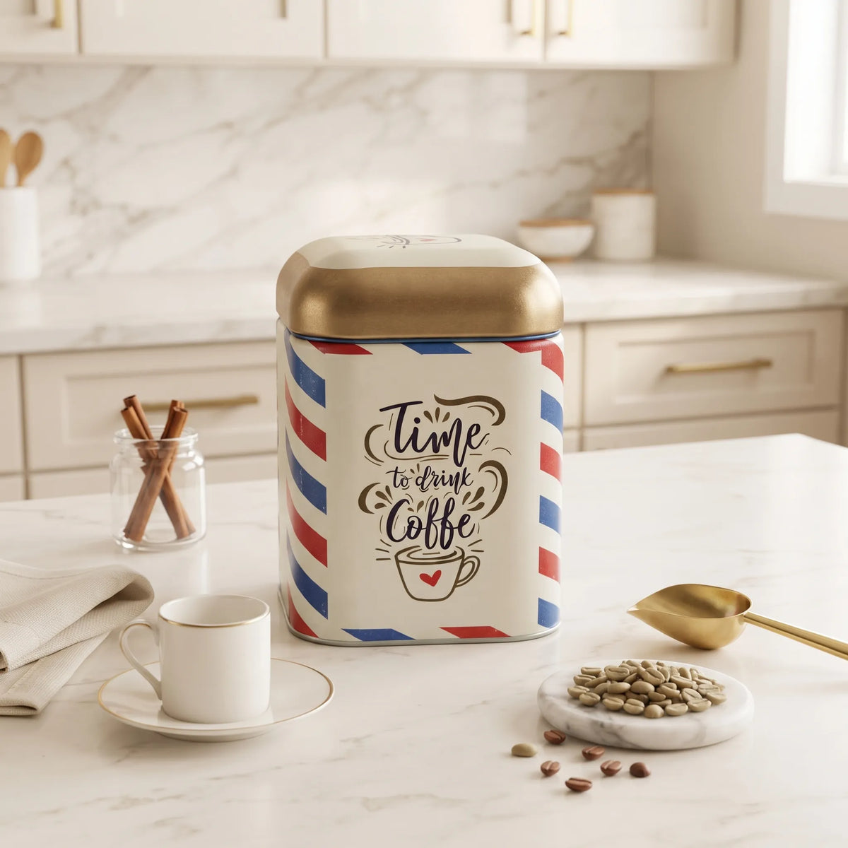 Maria Roma Post Square Metal Coffee Storage Tin, 1.4 L