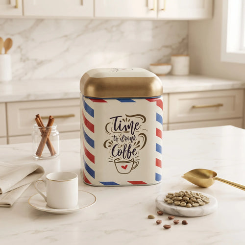 Maria Roma Post Square Metal Coffee Storage Tin, 1.4 L