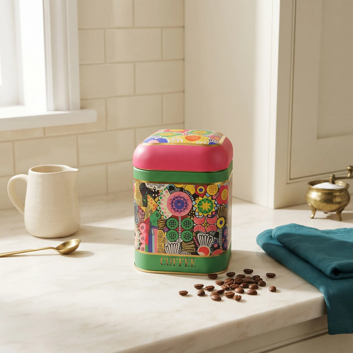 Maria Roma Sunflower Square Metal Coffee Storage Tin, 1.4 L