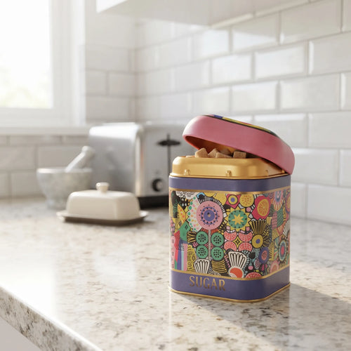 Maria Roma Sunflower Square Metal Sugar Storage Tin, 1.4 L