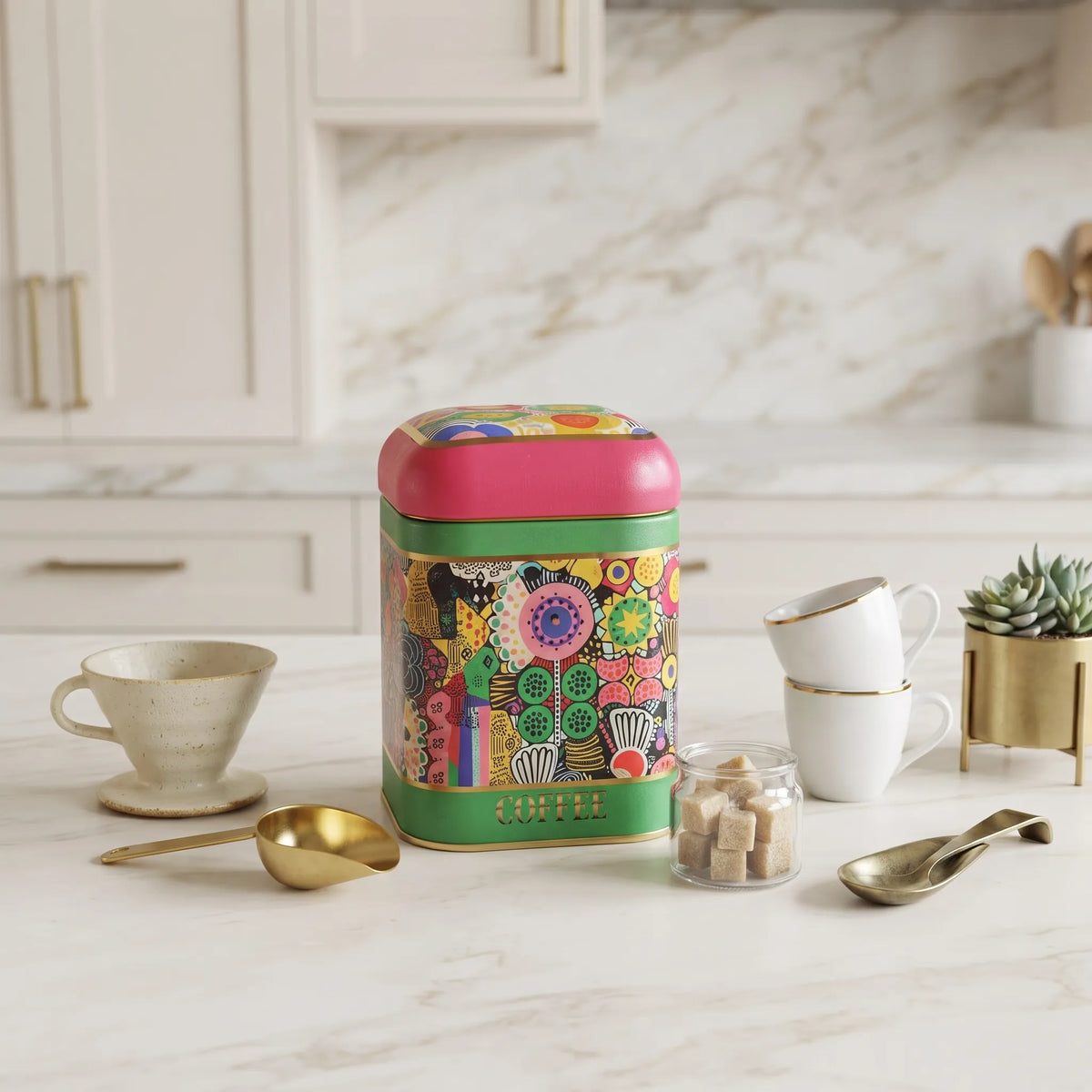 Maria Roma Sunflower Square Metal Coffee Storage Tin, 1.4 L